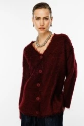 Burgundy Textured Knit Cardigan - 4