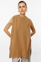 Camel High-Neck Oversized Sweater - 2