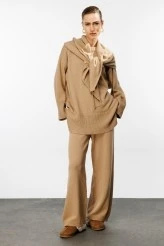 Camel Knit Sweater With Scarf - 3