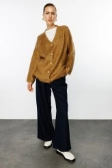 Camel Textured Knit Cardigan - 3