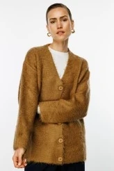 Camel Textured Knit Cardigan - 4