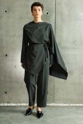 Charcoal Asymmetrical Blouse with Shawl Detail - 6