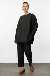 Charcoal Basic Blouse with Side Slits - 3