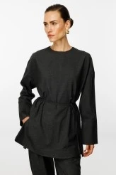 Charcoal Basic Blouse with Side Slits - 1