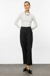 Charcoal Carrot Cut Pants with Pockets - 3