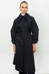 Dark Blue Wide Collar Trench Coat - 3