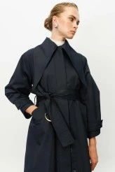 Dark Blue Wide Collar Trench Coat - 2