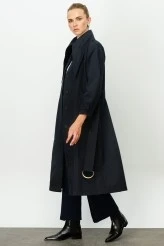 Dark Blue Wide Collar Trench Coat - 4