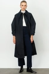 Dark Blue Wide Collar Trench Coat - 6