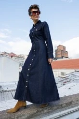 Denim Dress with Stitch Detailing - 1