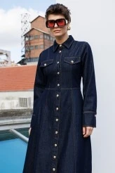 Denim Dress with Stitch Detailing - 4