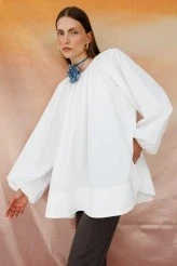 Ecru Oversized Flounce Cotton-Poplin Tunic - 1