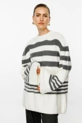 Ecru Striped Oversized Knit Cardigan - 2