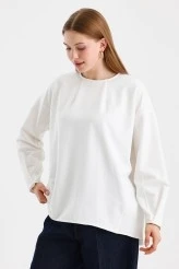 Ecru Sweatshirt with Stitch Detail on the Sleeves - 2