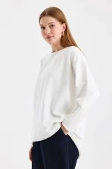 Ecru Sweatshirt with Stitch Detail on the Sleeves - 3