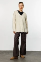 Ecru Textured Knit Cardigan - 3