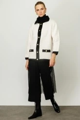 Ecru Textured Polo Collar Cardigan - 2