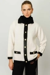 Ecru Textured Polo Collar Cardigan - 3