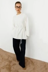 Ekru Yırtmaçlı Oversize Sweatshirt - 2