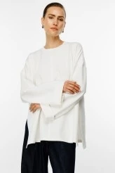 Ekru Yırtmaçlı Oversize Sweatshirt - 7