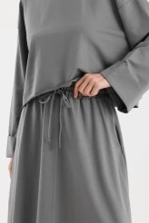 Gray Double-Sleeve Detailed Skirted Basic Set - 6