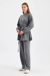 Grey Belted Basic Sweatpants Set - 4