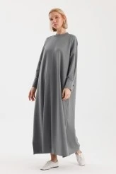 Grey Cuff Detailed Basic Dress - 6