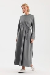 Grey Cuff Detailed Basic Dress - 3