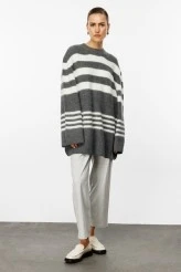 Grey Striped Oversized Knit Cardigan - 2