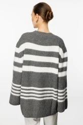 Grey Striped Oversized Knit Cardigan - 4