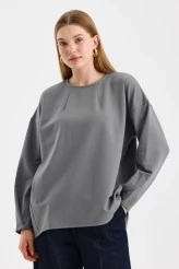 Grey Sweatshirt with Stitch Detail on the Sleeves - 1