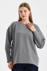 Grey Sweatshirt with Stitch Detail on the Sleeves - 5