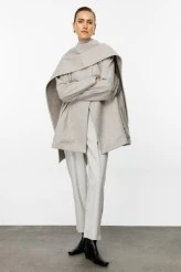 Grey Wool-Blend Jacket with Scarf - 1