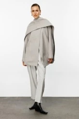 Grey Wool-Blend Jacket with Scarf - 3