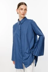 Indigo Pleated Sleeve Shirt - 6