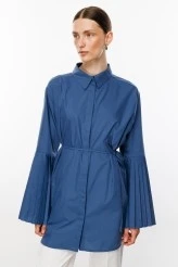 Indigo Pleated Sleeve Shirt - 5