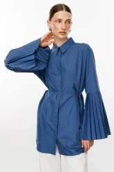 Indigo Pleated Sleeve Shirt - 3