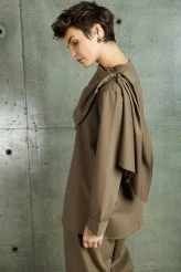 Khaki Drape Neck Design Blouse - 9