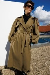 Khaki Limited Balloon Sleeve Trench Coat - 1