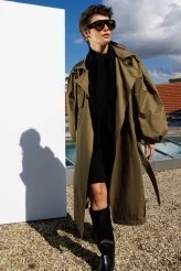 Khaki Limited Balloon Sleeve Trench Coat - 4