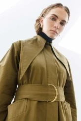 Khaki Wide Collar Trench Coat - 5