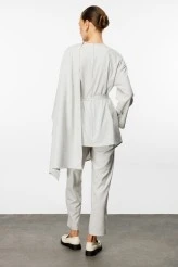 Light Gray Asymmetrical Blouse with Shawl Detail - 6