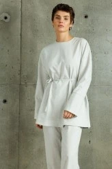 Light Gray Basic Blouse with Side Slits - 4