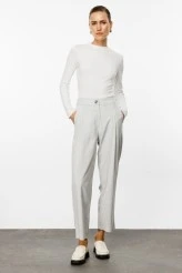 Light Gray Carrot Cut Pants with Pockets - 3