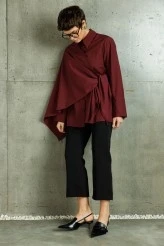 Burgundy Shirt with Removable Scarf - 1