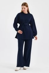 Navy Belted Basic Sweatpants Set - 1