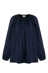 Navy Blue Oversized Flounce Cotton-Poplin Tunic - 1