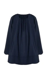 Navy Blue Oversized Flounce Cotton-Poplin Tunic - 2