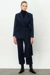 Navy blue Pleated Detail Blazer - 4