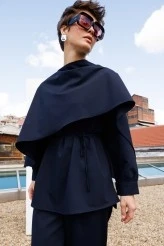 Navy Drape Neck Design Blouse - 5